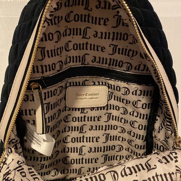 BNWT JUICY COUTURE Black Quilted Velour Royal Moment Medium Backpack main image 6